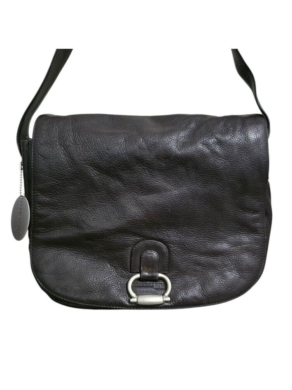 Kenneth Cole Black Genuine Leather Saddlebag Crossbody Purse